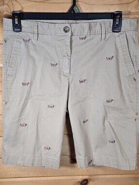 Talbots Girlfriend Chino Shorts 10 Tan All Over Dachshund Embroidered Cotton EUC